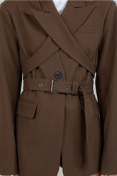 Woven Jacket Blazer w/ Detachable Wrap Around Belt